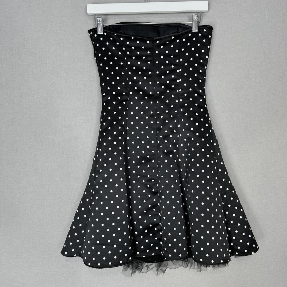 Vintage Jessica McClintock Dress Womens 6 Black Polka Dot Strapless Retro Pinup - Picture 5 of 13